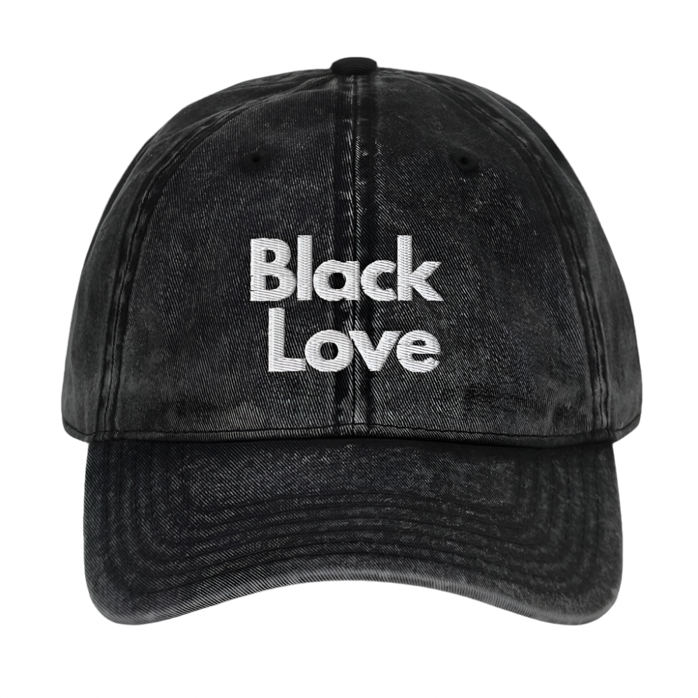Black love denim hat