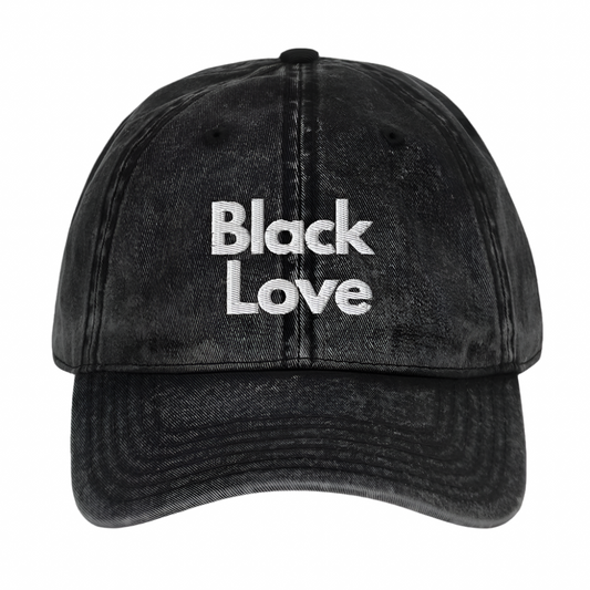 Black love denim hat